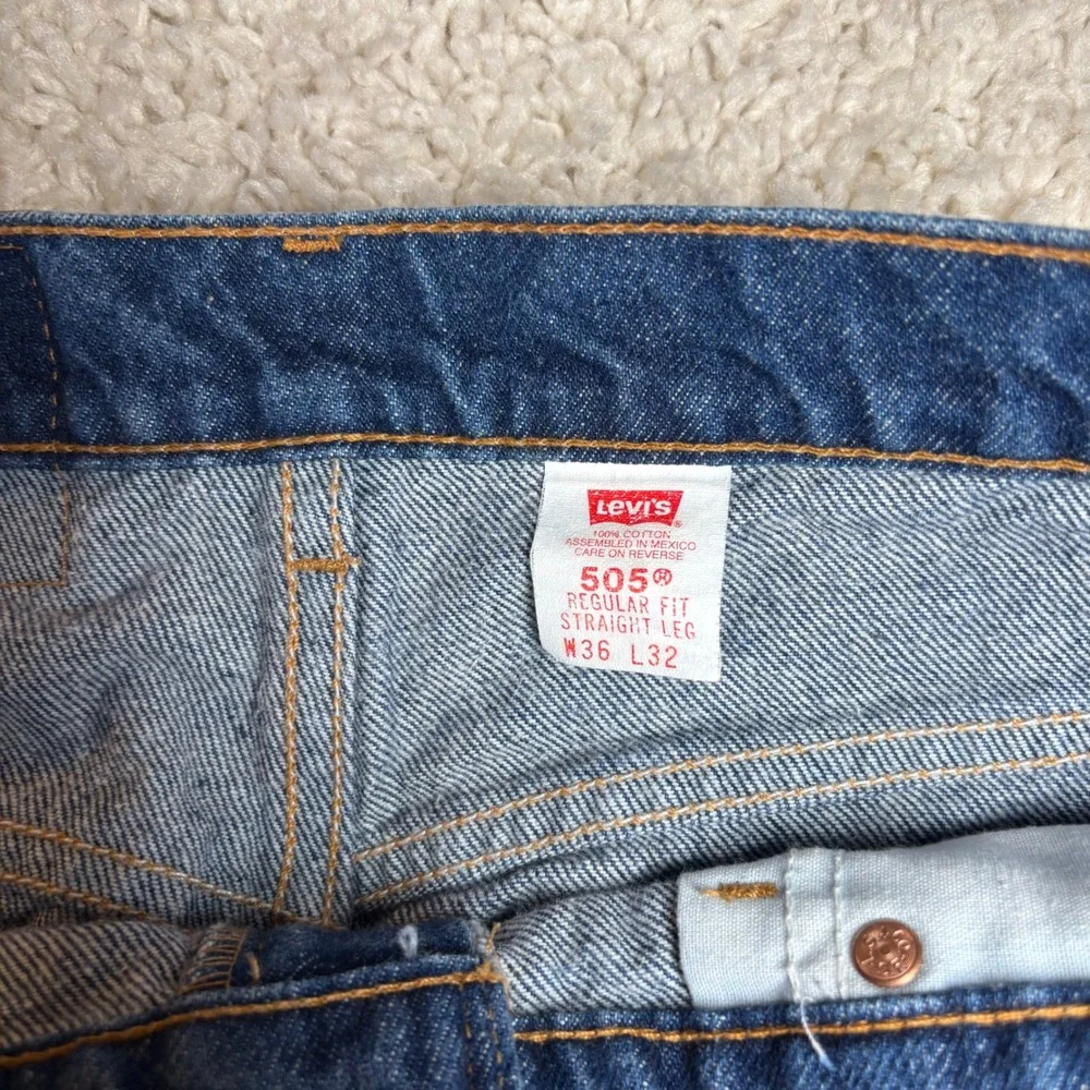 Vtg Levi's Mens Jeans 505 Regular Fit Straight Leg W36 L32 Blue Orange Tab Y2K
